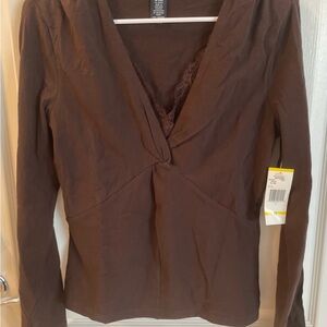 Jones New York Brown V-Neck Blouse